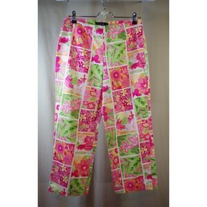 Logic Women's Size 8 Pink Green Tropical Floral Patchwork Straight Leg Pants